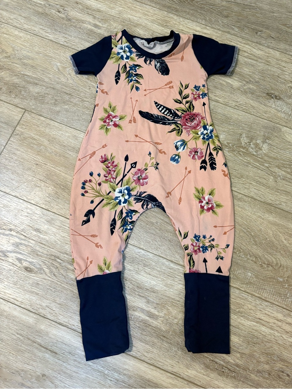 NORA JAMES CLOSET - Pink Floral Romper with Navy Accents